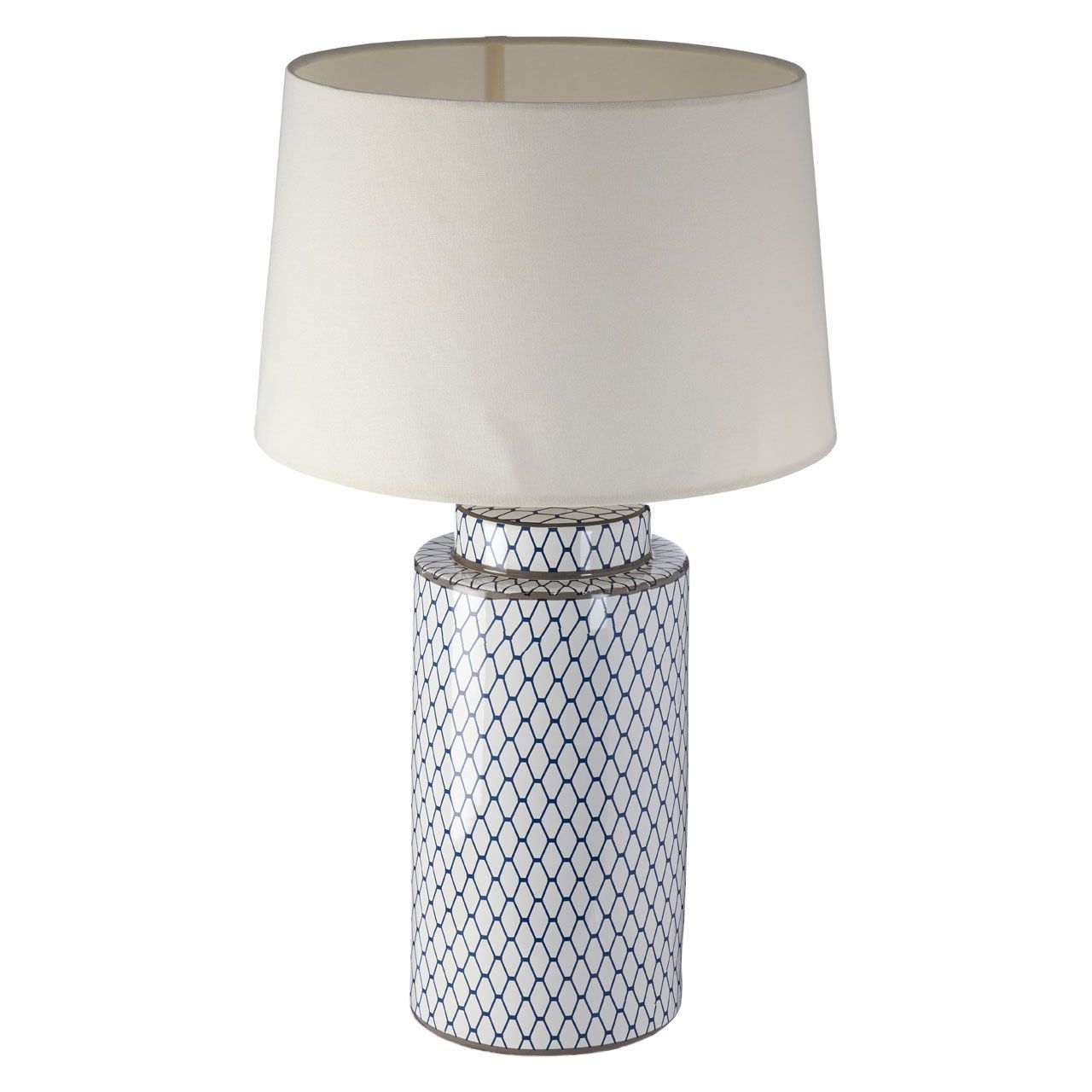 Crona Cream Fabric Shade Table Lamp With White Cylindrical Ceramic Base