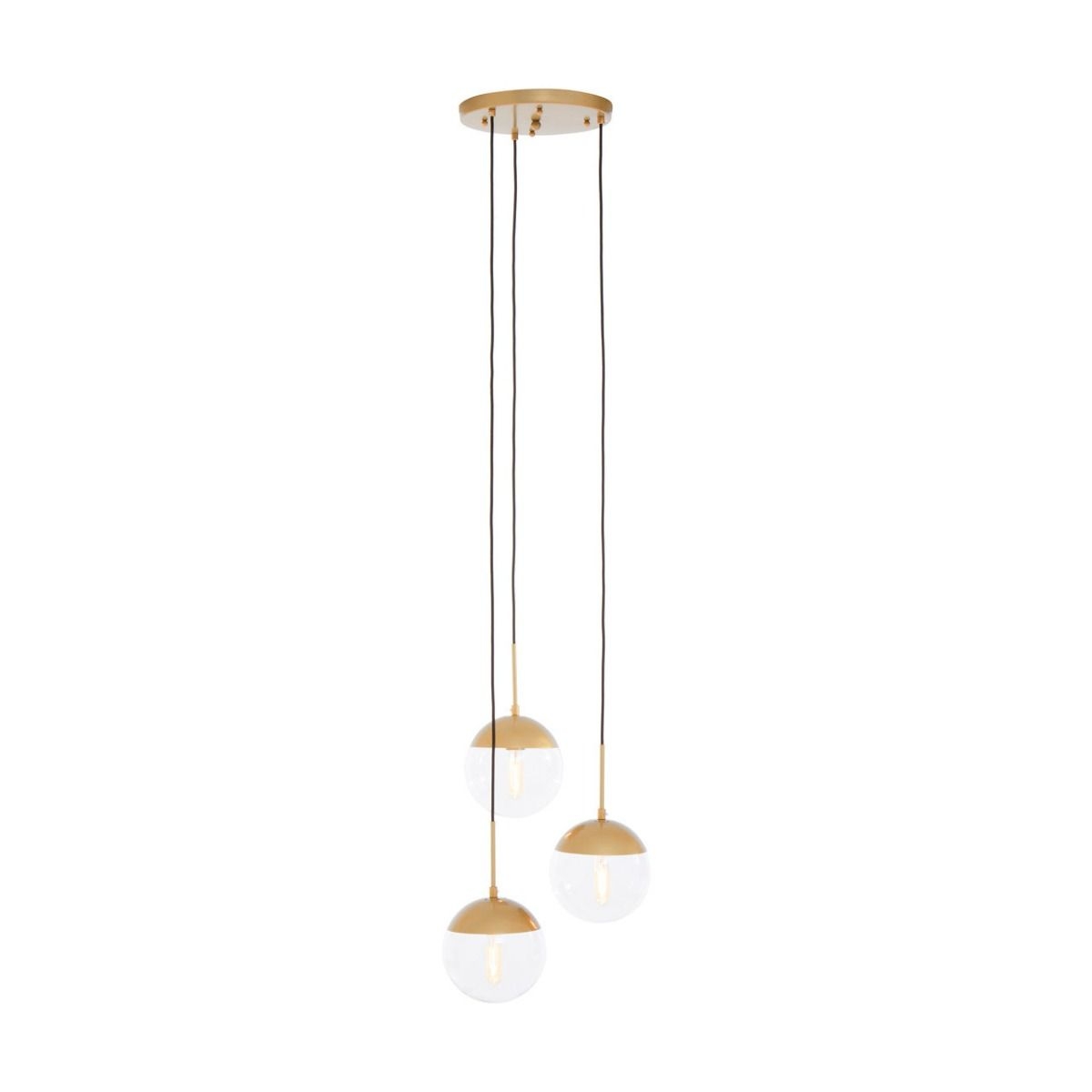 Revive Round 3 Clear Glass Shade Ceiling Pendant Light In Gold