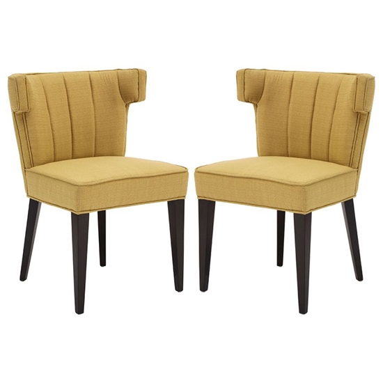 Orton Yellow Linen Fabric Dining Chairs With Black Wooden Legs In Pair