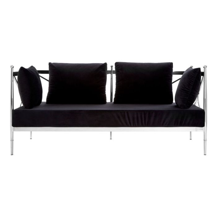 Nakisia Velvet 2 Seater Sofa In Black With Silver Lattice Arms