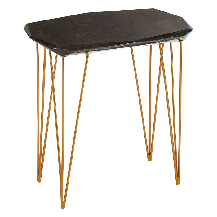 Ripley Large Black Marble Top Side Table With Rich Gold Metal Angular Legs