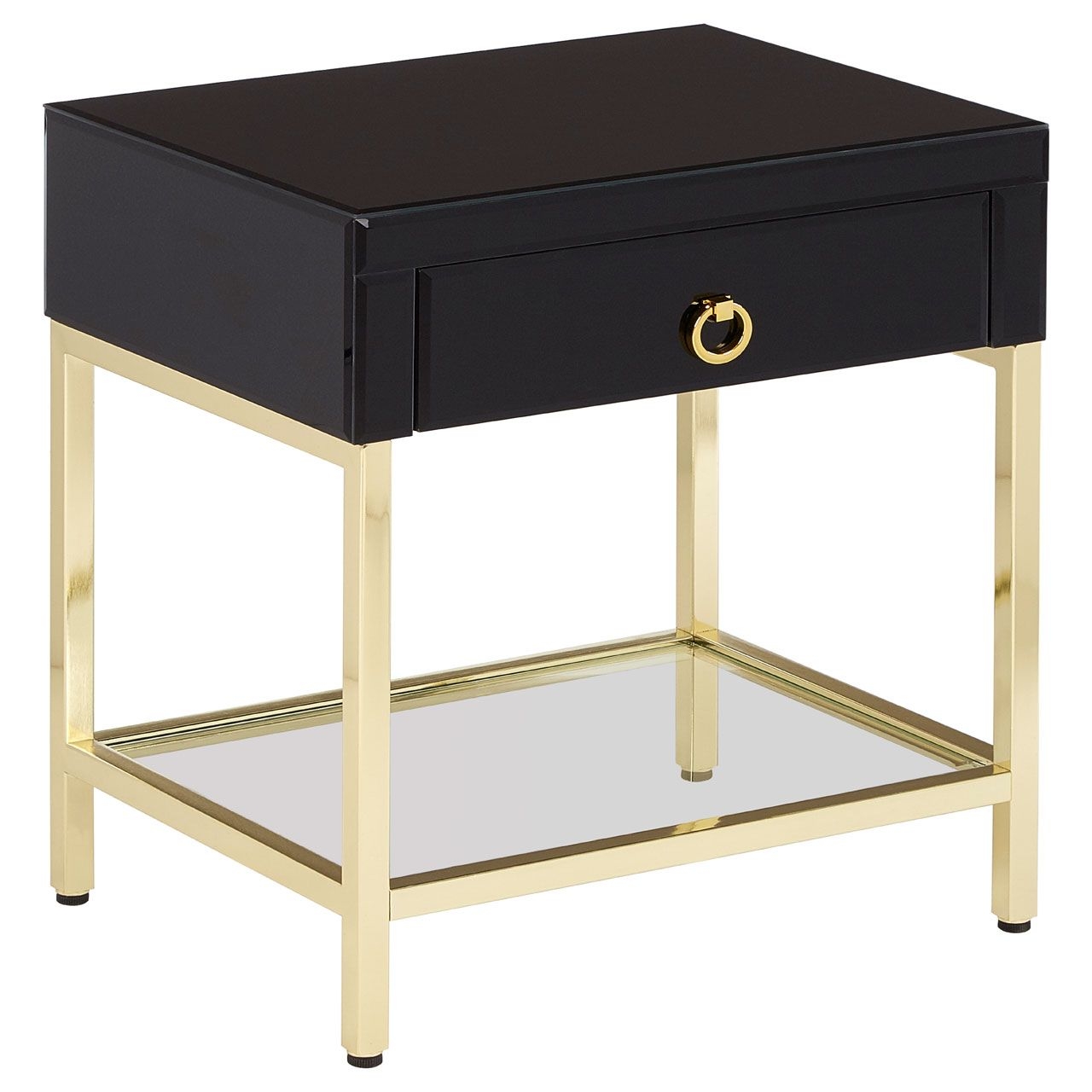 Ianto Wooden Side Table With 1 Drawer In Gold