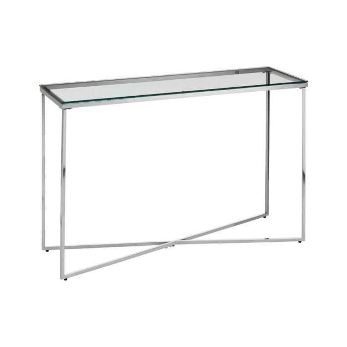 Alton Clear Glass Console Table With Silver Cross Design Base