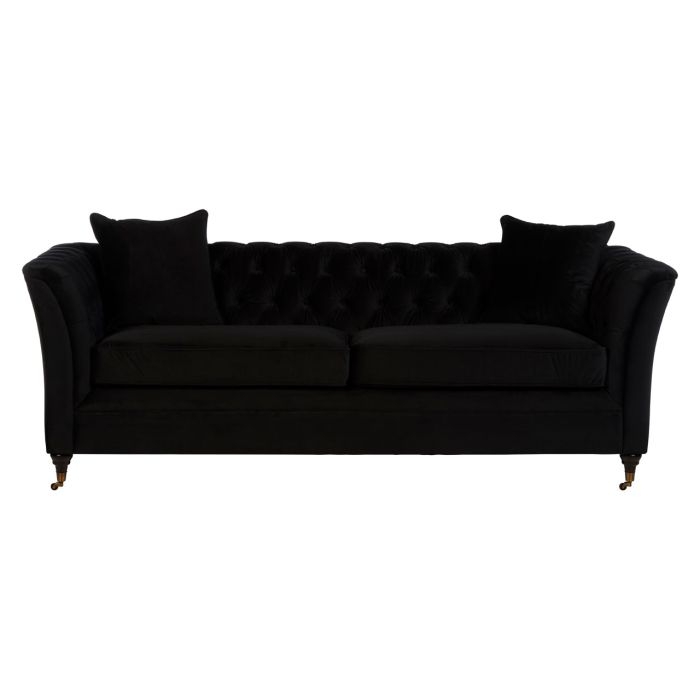 Saadet Woven Fabric 3 Seater Sofa In Onyx With Black Wooden Legs