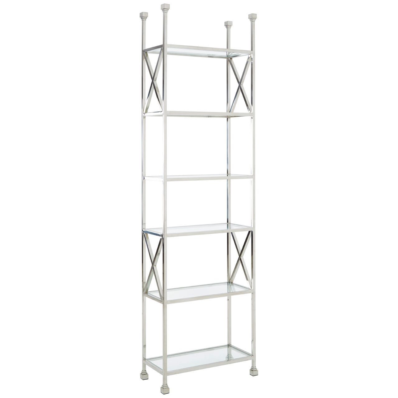 Horizon Black Glass Shelves Cross Design Bookcase In Silver