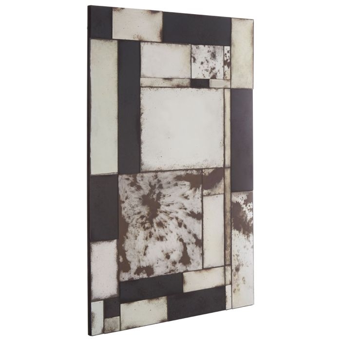 Rusper Mosaic Asymmetric Wall Mirror In Antique Black Frame