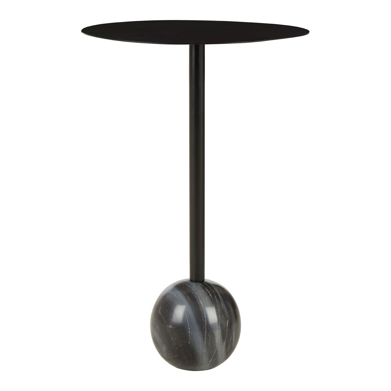 Rabia Round Black Metal Side Table With Marble Base