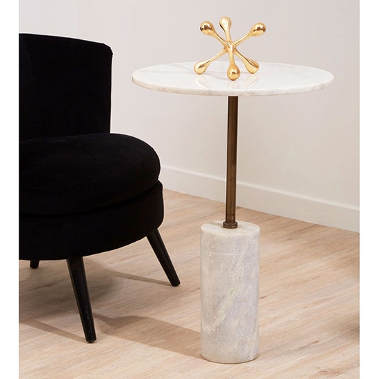 Rany Small Marble Top Side Table In White With Metal Support