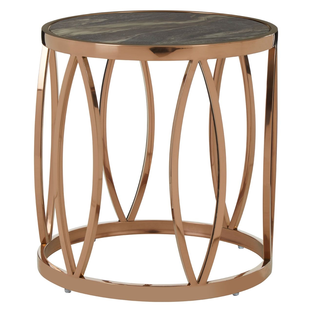 Tula Round Marble Side Table With Rose Gold Leaf Stainless Steel Base