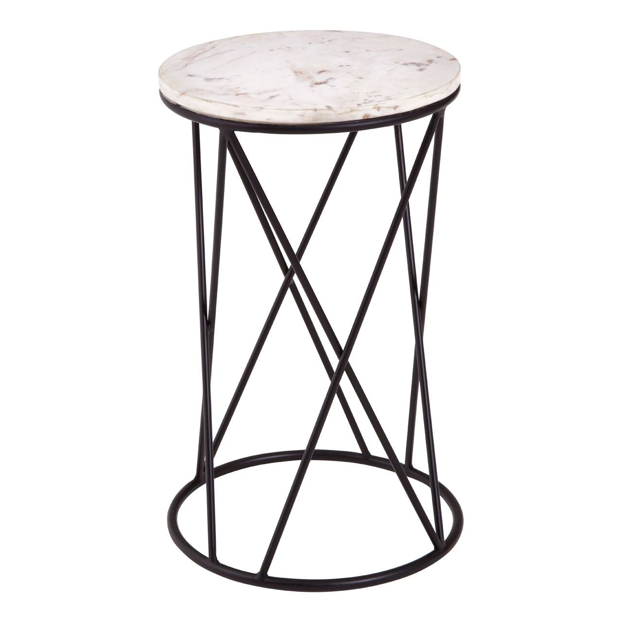 Shalimar Round Marble Side Table In Black Cross Metal Design