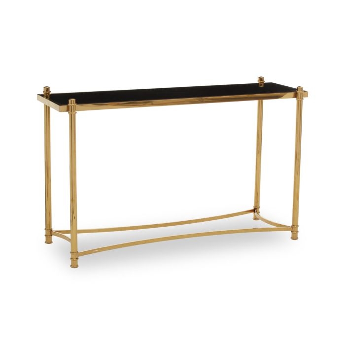 Axminster Black Glass Console Table With Gold Metal Frame