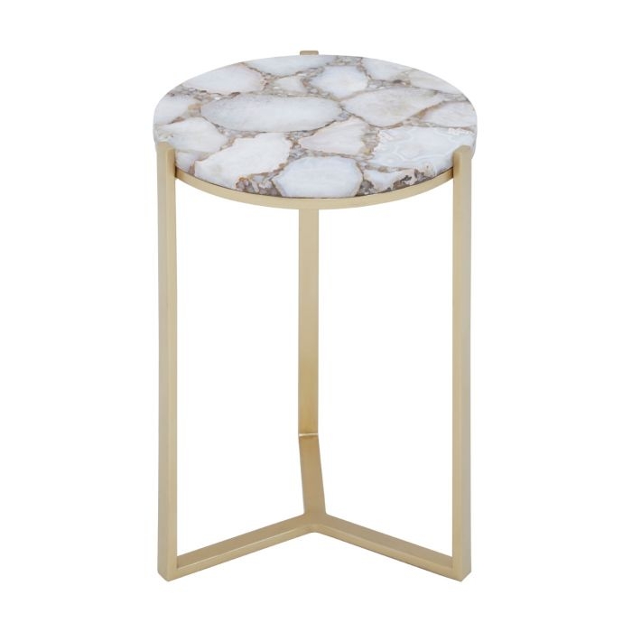 Iikka Agate Marble Side Table In Ivory With Gold Metal Frame