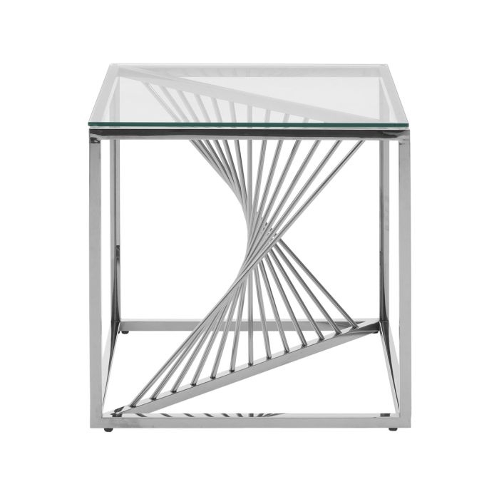 Ashburton Square Clear Glass Side Table With Silver Metal Base