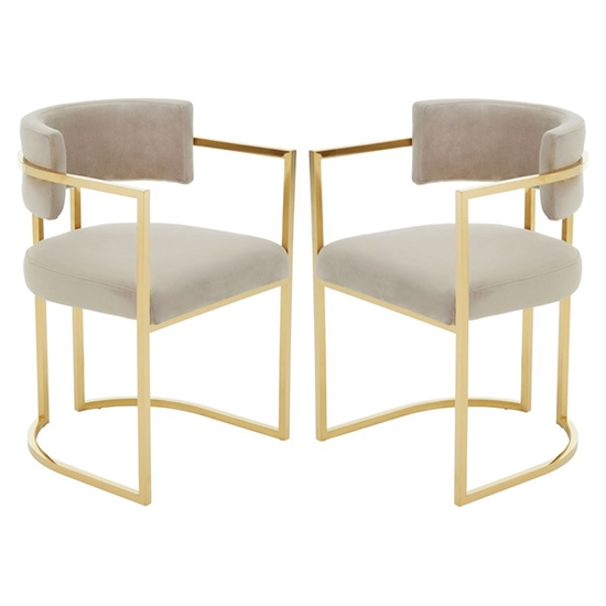 Amberley Mink Velvet Upholstered Dining Chairs With Gold Base In Pair