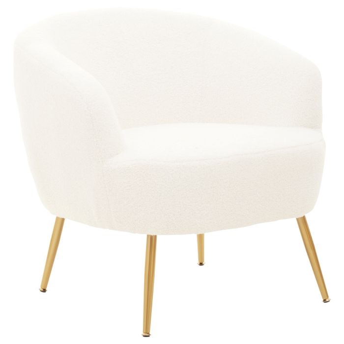 Yazmin Curved Teddy Fabric Upholstered Armchair With Gold Legs