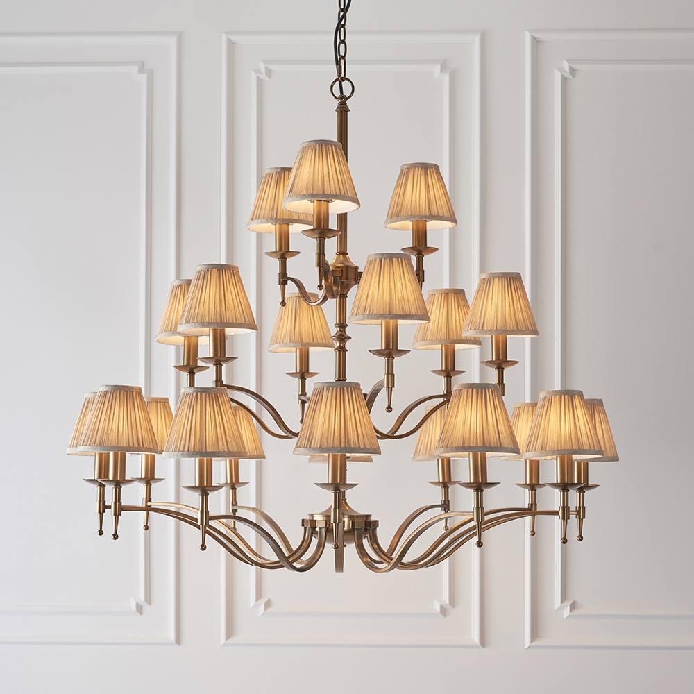 Stanford Beige Shades 21 Lights Ceiling Pendant Light In Antique Brass