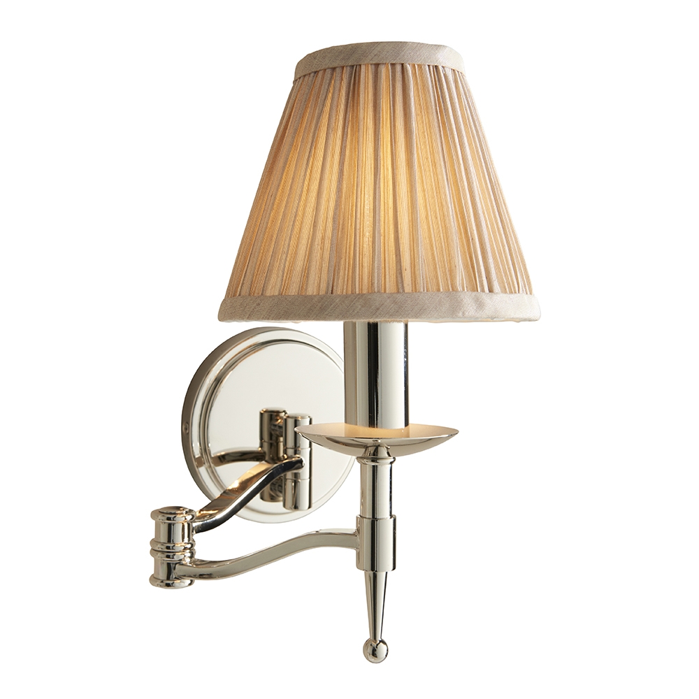 Stanford Beige Shade Swing Arm Wall Light In Nickel