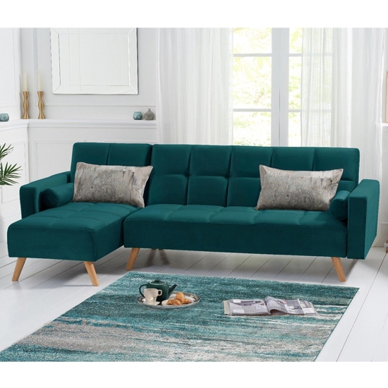 Abigail Velvet Upholstered Left Facing Chaise Sofa Bed In Green