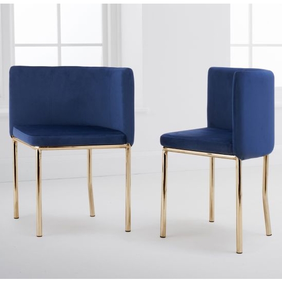 Abingdon Set Of 4 Velvet Dining Chairs In Blue With Gold Legs