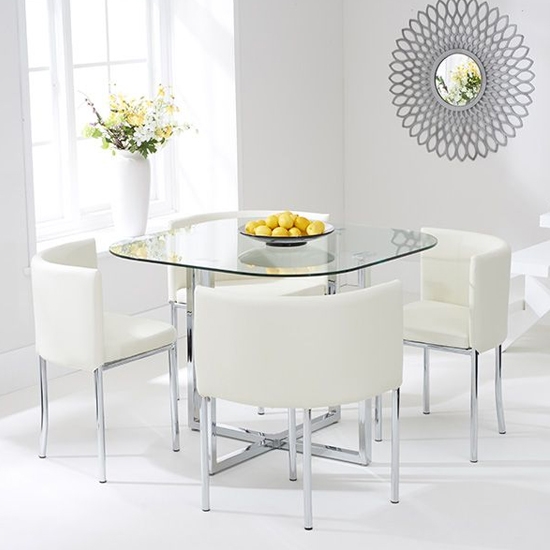 Abingdon Stowaway Glass Dining Set With 4 Cream Dining Chairs