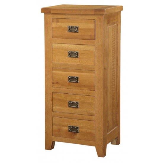 Acorn Narrow Wooden Chest Of Drawers In Light Oak With 5 Drawers