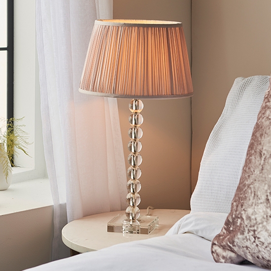 Adelie And Freya 12 Inch Dusky Pink Shade Table Lamp In Clear Crystal Glass