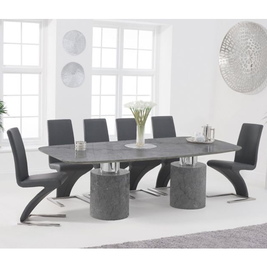 Adeline 220cm Grey Marble Rectangular Dining Table With 6 Hereford Grey Chairs