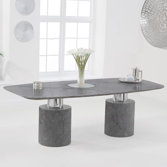 Adeline 220cm Marble Rectangular Dining Table In Grey