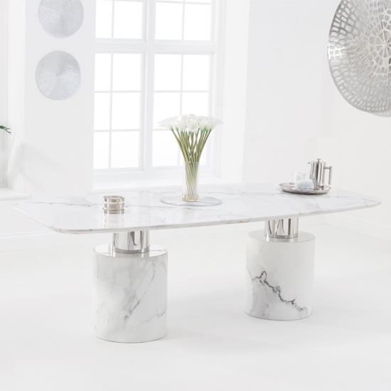 Adeline 220cm Marble Rectangular Dining Table In White