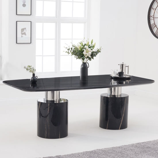 Adeline 260cm Marble Rectangular Dining Table In Black