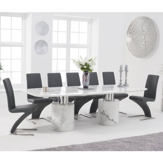 Adeline 260cm White Marble Rectangular Dining Table With 8 Hereford Grey Chairs