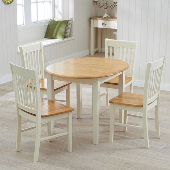 Alaska Round Wooden Dining Set With 4 Chairs In Oak And Cream