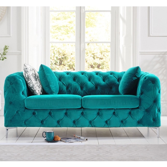 Alegra Plush Velvet 2 Seater Sofa In Teal