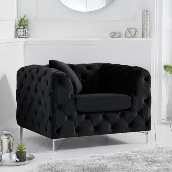 Alegra Velvet Upholstered Armchair In Black