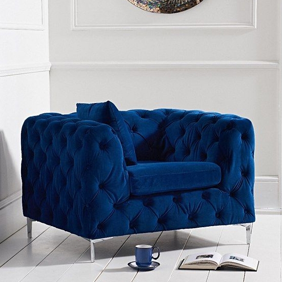 Alegra Velvet Upholstered Armchair In Blue Plush