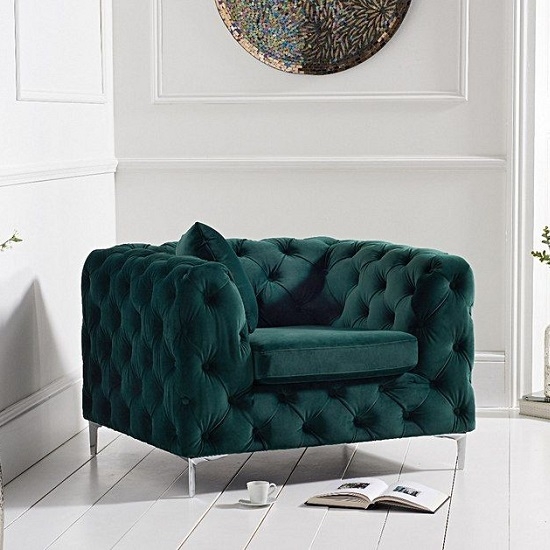 Alegra Velvet Upholstered Armchair In Green Plush