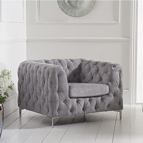Alegra Velvet Upholstered Armchair In Grey Plush