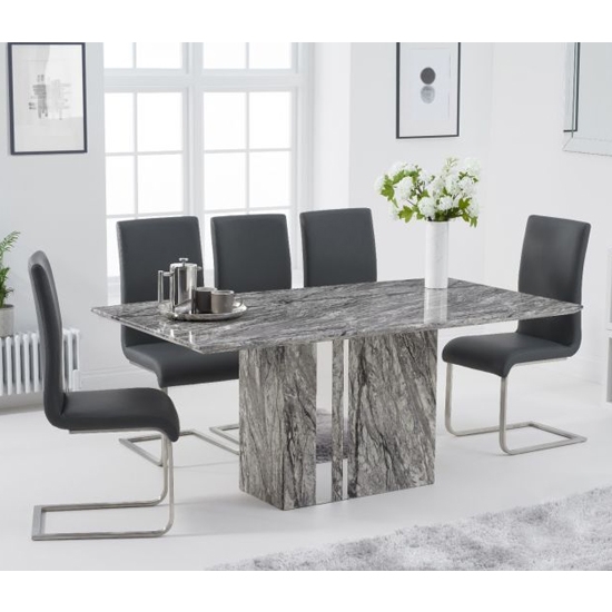 Alice 180cm Grey Marble Rectangular Dining Table With 6 Malibu Grey Chairs