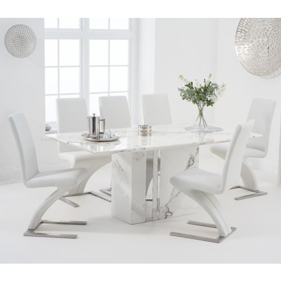 Alice 180cm White Marble Rectangular Dining Table With 6 Hereford White Chairs