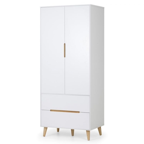 Alicia Wooden 2 Doors 2 Drawers Wardrobe In Matt White And Oak