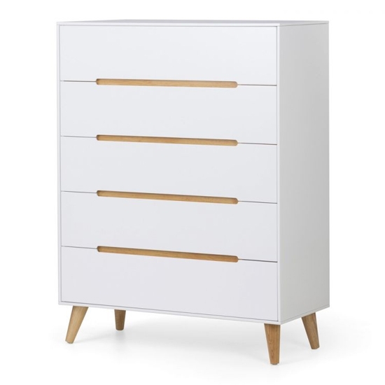 Alicia Wooden Chest Of Drawers In Matt White With 5 Drawers