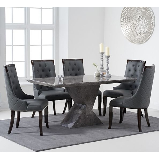 Allen 160cm Grey Marble Rectangular Dining Table With 6 Aviva Grey Chairs