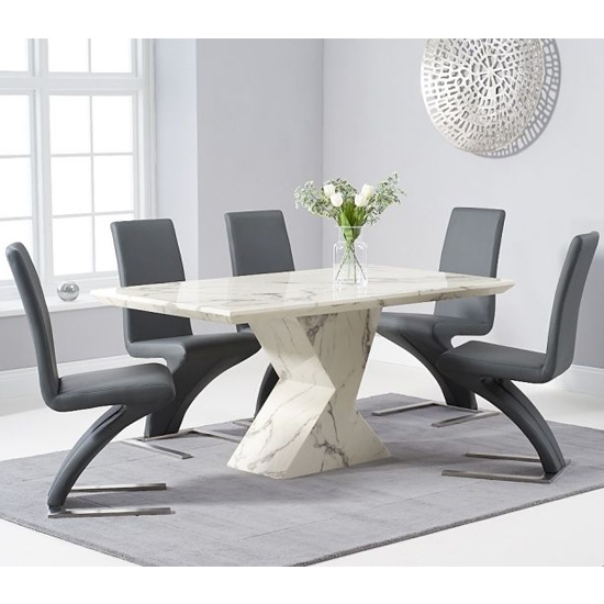 Allen 160cm White Marble Rectangular Dining Table With 6 Hereford Grey Chairs