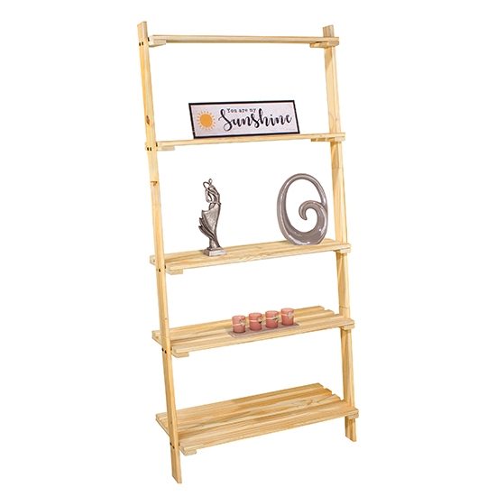 Allston Wooden Ladder Design Shelving Unit In Natural Oak