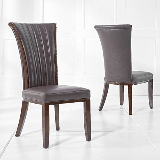 Almeria Brown Faux Leather Dining Chairs In Pair