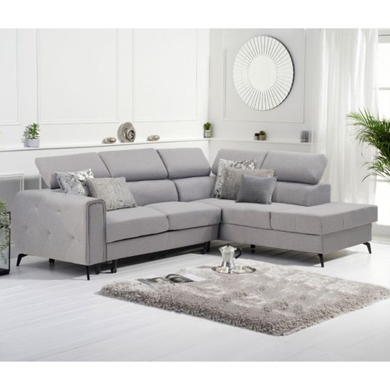 Alyssa Linen Fabric Upholstered Right Hand Facing Corner Sofa Bed In Grey