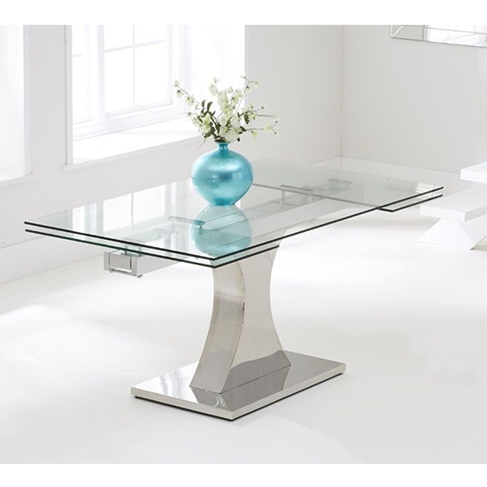 Amber Extending Glass Dining Table With Chrome Stainless Steel Base