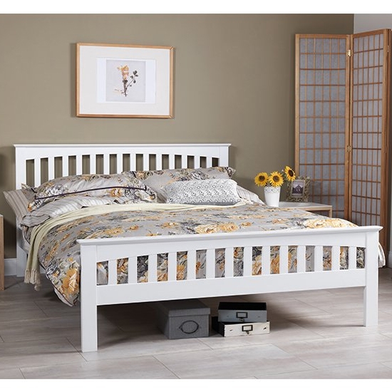 Amelia Wooden King Size Bed In Opal White