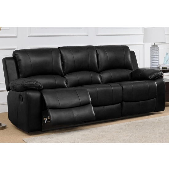 Andalusia Leathergel And Pu Recliner 3 Seater Sofa In Black