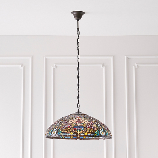 Anderson 3 Lights Tiffany Glass Ceiling Pendant Light In Dark Bronze